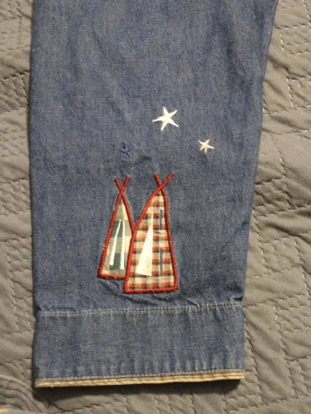 Vintage Teddi Blue Denim Jacket with Tan Corduroy Collar and Red Stitching - Picture 11 of 14